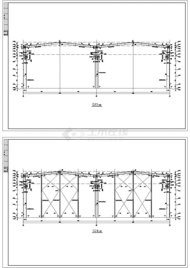 50M带吊车钢结构设计cad施工图-图二