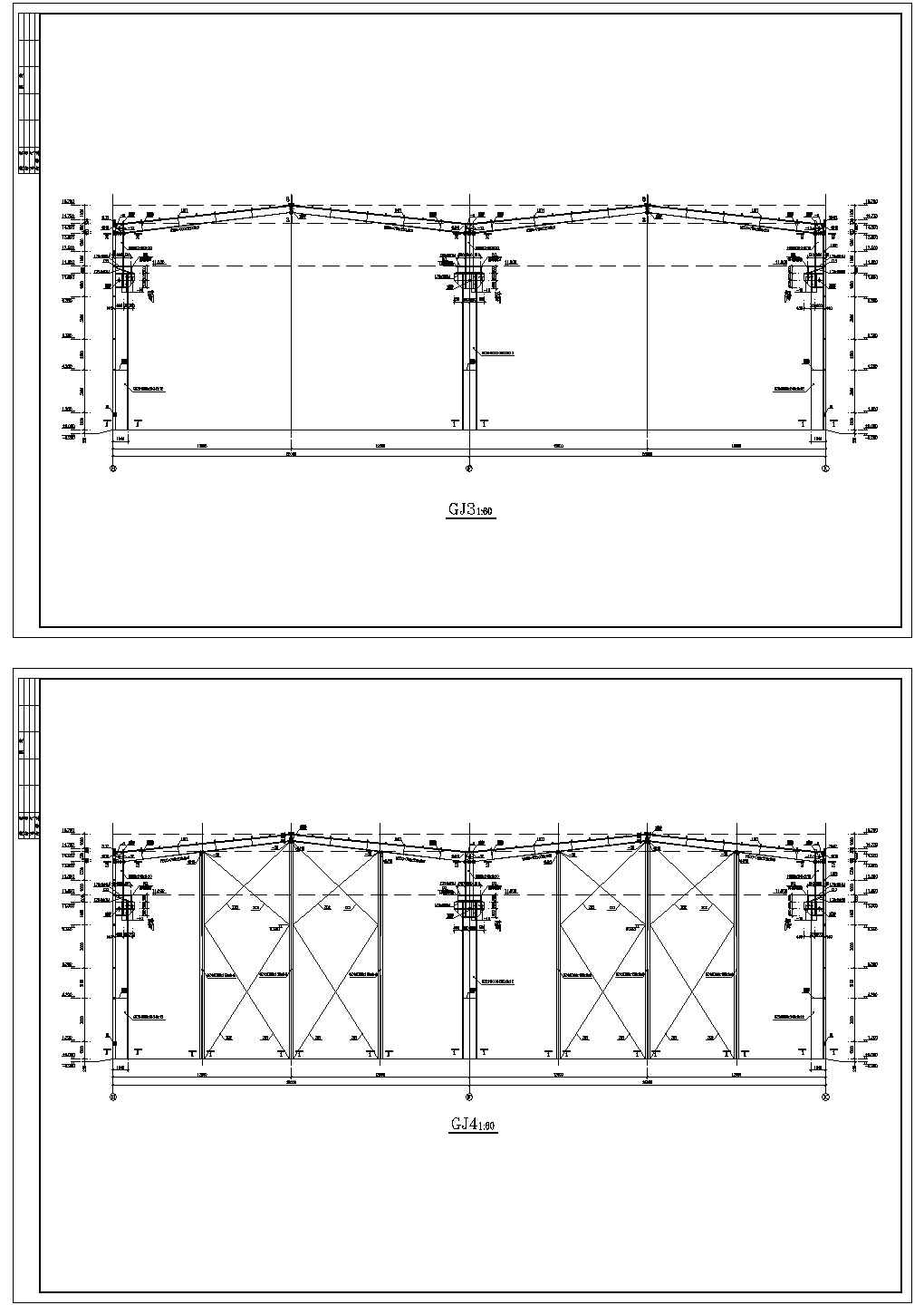 50M带吊车钢结构设计cad施工图
