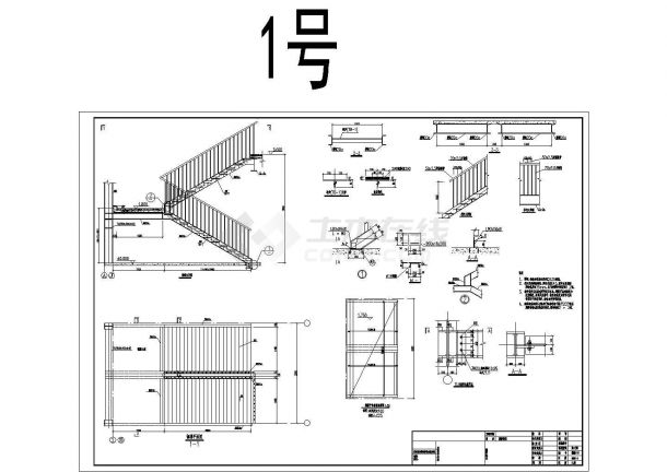 直跑钢楼梯节点构造CAD详图-图一