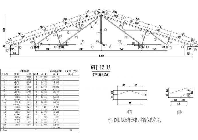 某12米跨钢屋架节点构造详图_图1
