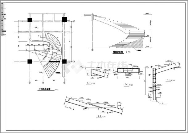 某精细某弧形楼梯节点构造详施工CAD布置图-图一