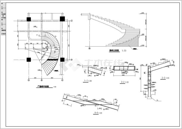 某精细某弧形楼梯节点构造详施工CAD布置图-图二