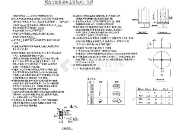 27米预应力钢筋混凝土管桩施工说明及节点详图-图一