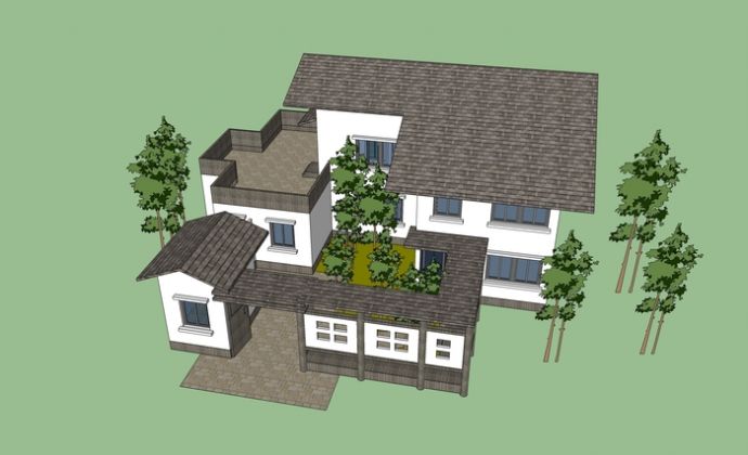 带庭院的小别墅模型_图1