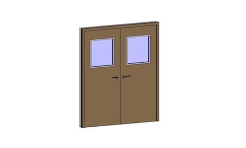 平开门-木质双扇带矩形观察窗_图1