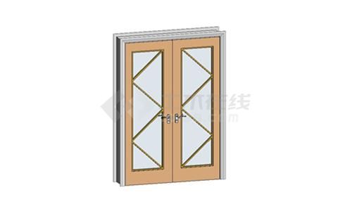 平开门-木质双扇格栅玻璃门