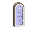 平开门-铝合金单扇木格子玻璃门（圆顶）图片1