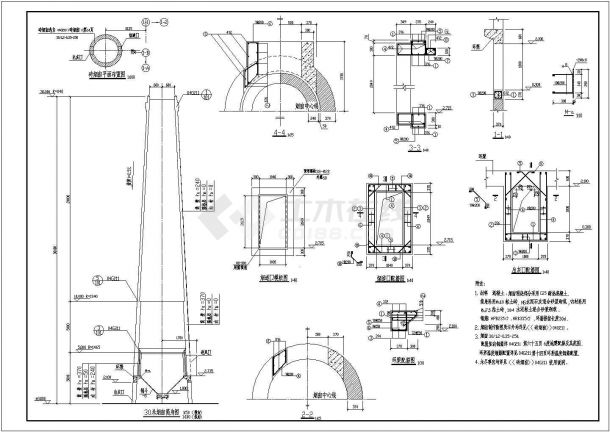 某30m砖烟囱构造设计CAD详图-图一