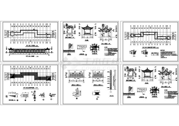 某带有小雀替大样的亭廊组合施工图-图一