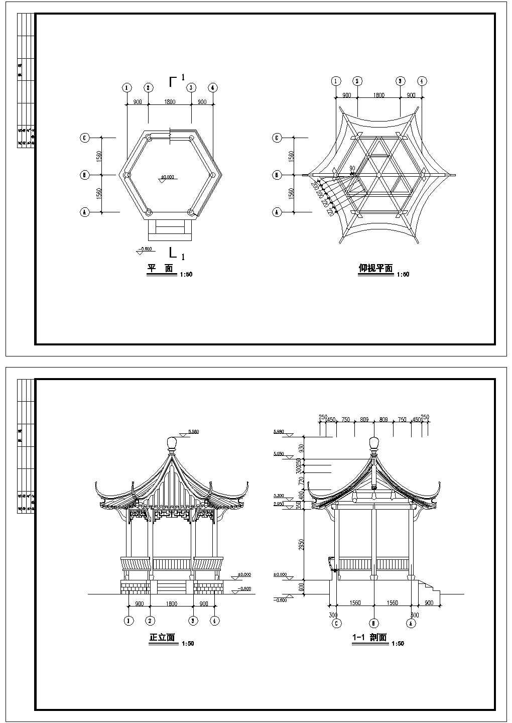 某古典建筑观景亭建筑设计施工图纸