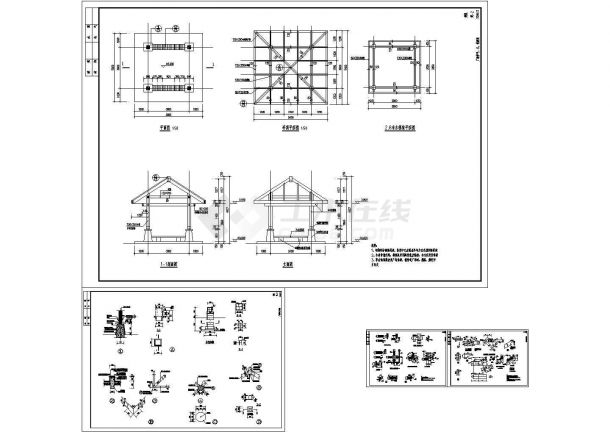 广场、花架、亭、铁艺围墙设计CAD施工图-图一