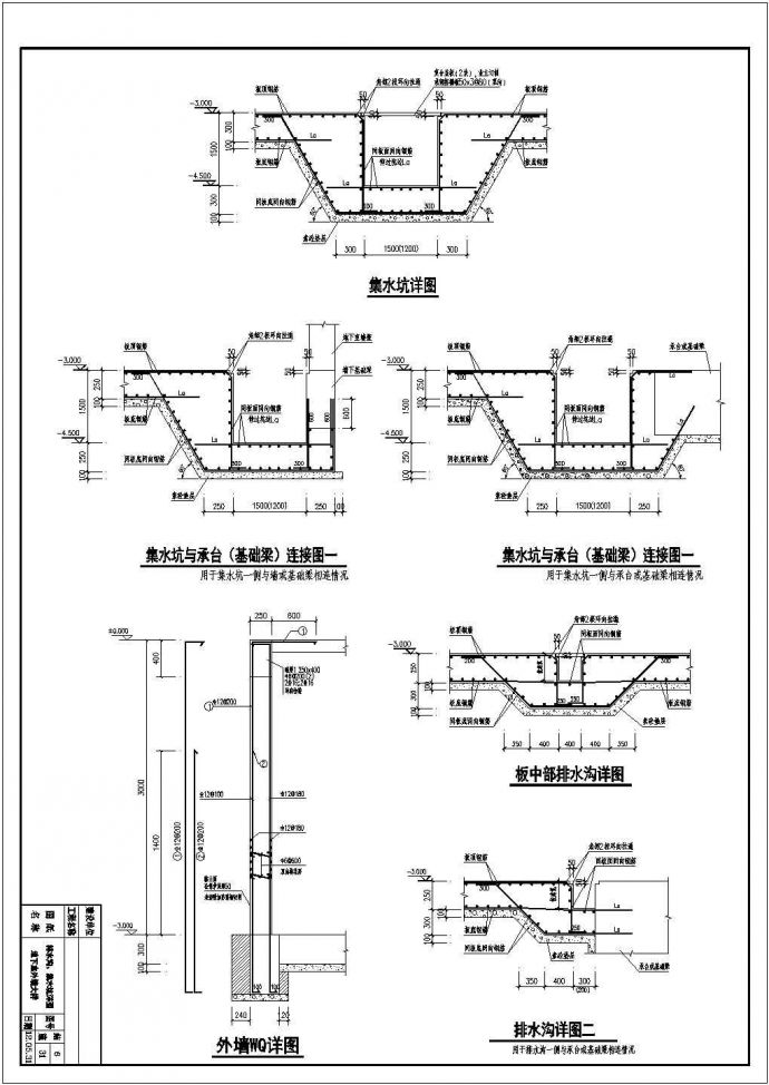排水沟、集水坑、地下室外墙节点构造详图_图1