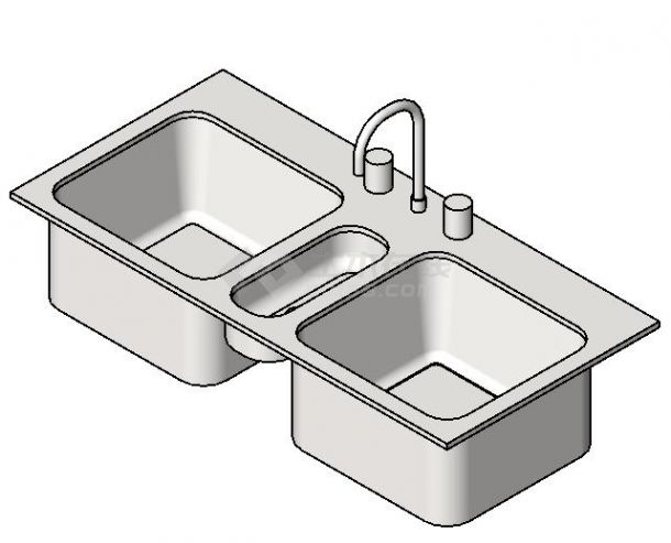  卫浴-常规卫浴-污水槽-厨房水槽-三槽-3D