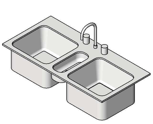  卫浴-常规卫浴-污水槽-厨房水槽-三槽-3D_图1