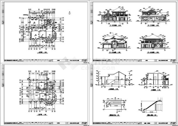 某二层砖混结构森林住宅别墅设计cad全套建施图纸（标注详细）-图一