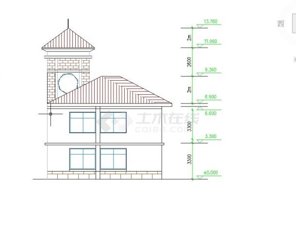 商丘市某现代化小区3层框架结构休闲会所建筑设计CAD图纸（含总图）-图二