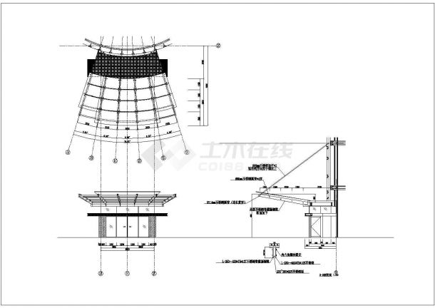 某钢结构点抓玻璃幕墙雨蓬结构详细cad设计示意图-图一
