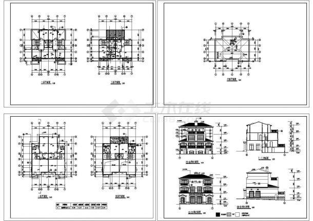 某三层带夹层框架结构双拼别墅（建筑面积218.5=63+43.6+64+47.8平方米）设计cad全套建施图纸（标注详细）-图一