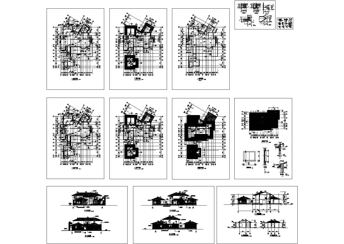 某处两层独立豪华别墅建筑施工CAD全套图纸