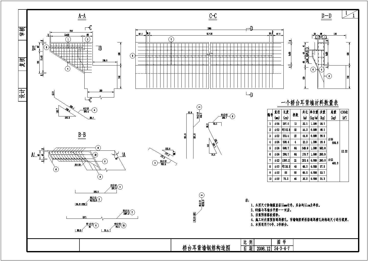 20m预应力空心板简支梁桥台耳背墙钢筋构造节点详图设计