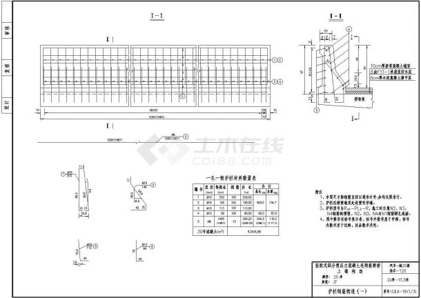20m预应力混凝土连续箱梁墙式护栏钢筋构造节点详图设计-图二