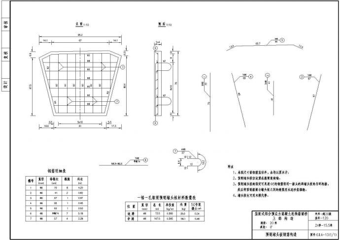 20m预应力混凝土连续箱梁堵头板钢筋构造节点详图设计_图1