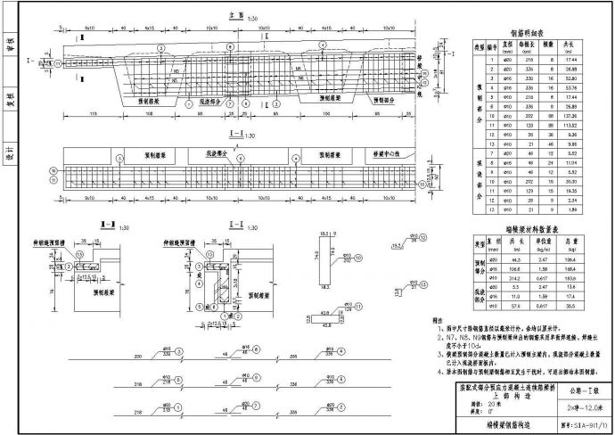 20m预应力混凝土连续箱梁(正交)上部端横梁钢筋构造节点详图设计_图1
