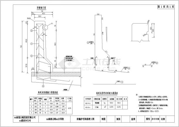 预应力钢筋混凝土T梁防撞护栏构造节点详图设计-图二