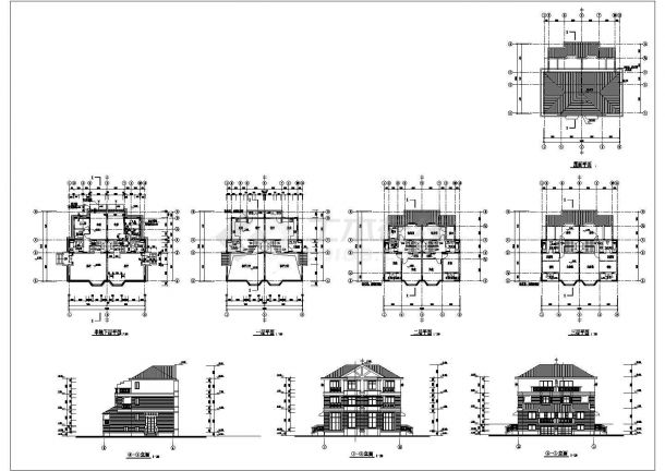 昆山银泰花园联体别墅建筑设计施工CAD全套图纸-图一