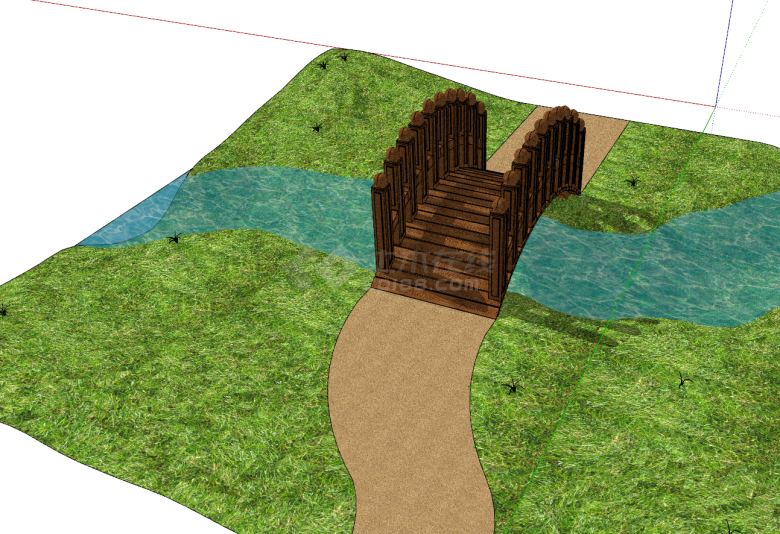 小型复古木拱桥su模型-图二