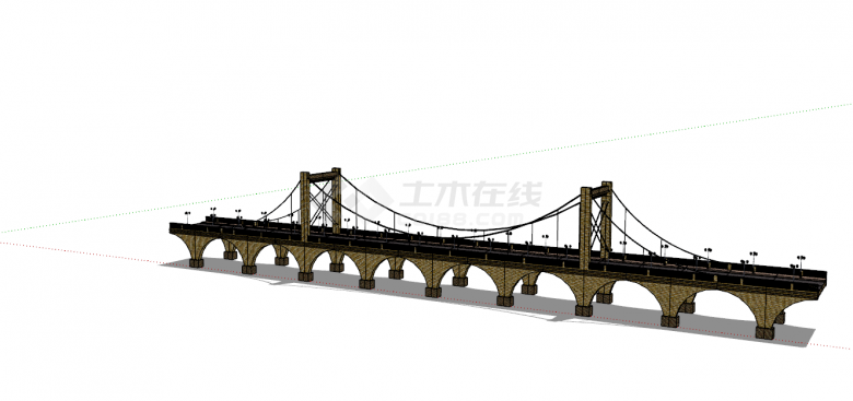 现代风格悬索桥SU模型设计-图一