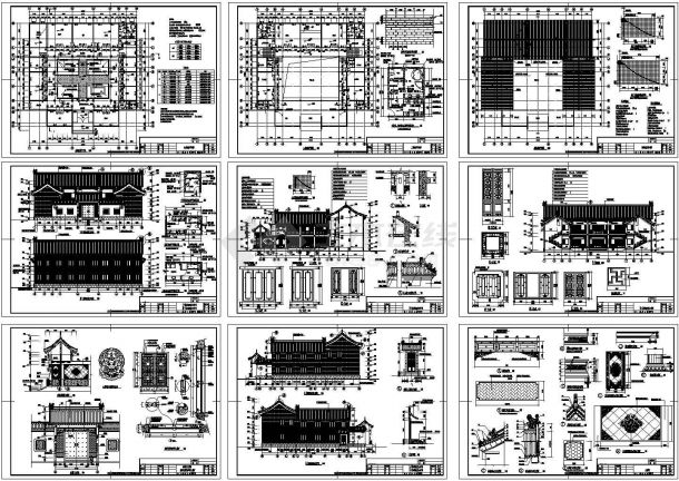 某地两层砖混结构仿古住宅建筑设计施工图纸(CAD，9张图纸)-图一