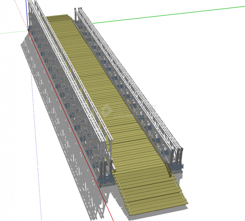 护栏可调节式木制板桥梁su模型-图二