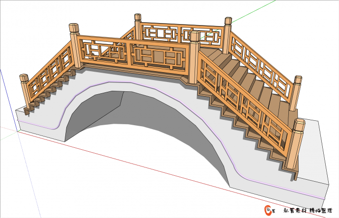 仿古中式木制拱桥su模型_图1