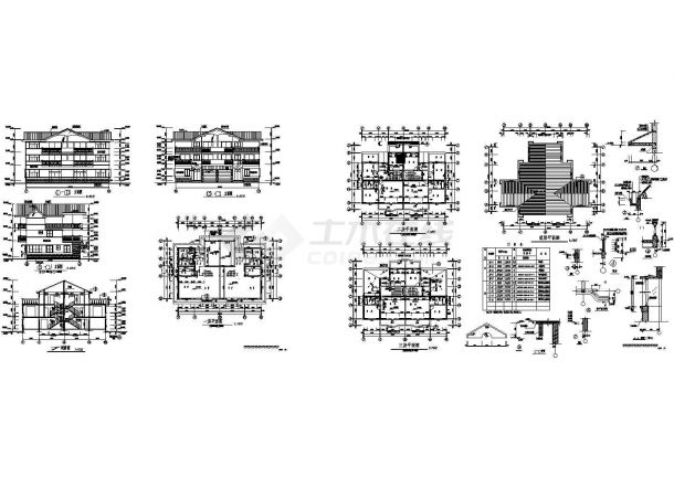 某三层框架结构双拼别墅建筑设计cad全套施工图（标注详细）-图一