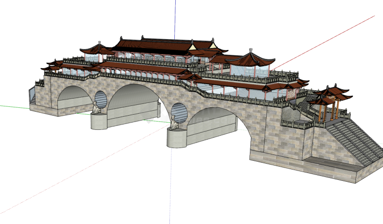 中式廊桥多样化景观su模型-图二