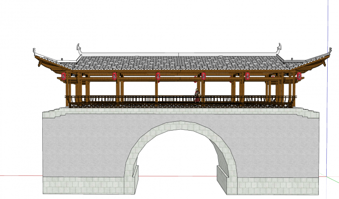中式西北城门风格廊桥su模型_图1