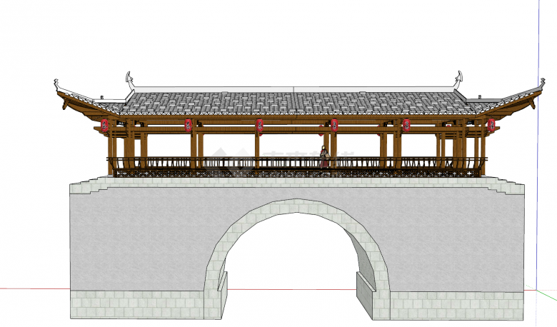 中式西北城门风格廊桥su模型-图一