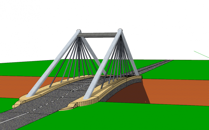 现代化大型钢索吊桥su模型_图1