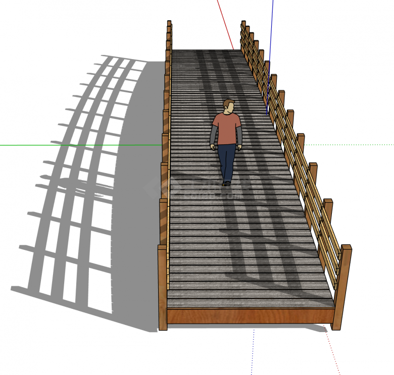 中式风格木制结实桥梁su模型-图二