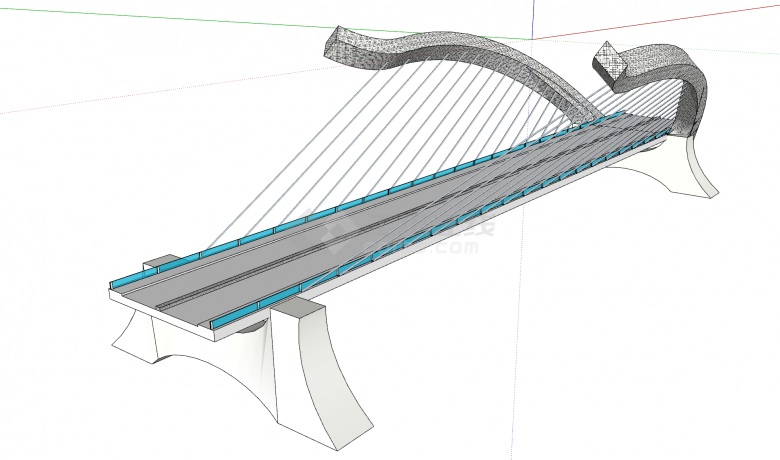 现代化景观大型独特造型斜拉桥梁su模型-图一