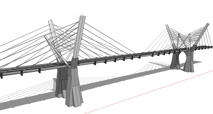 现代化大型钢制跨江斜拉桥梁su模型_图1