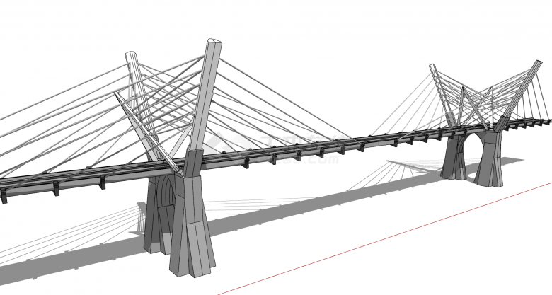 现代化大型钢制跨江斜拉桥梁su模型-图一