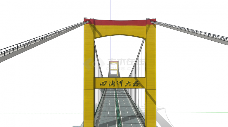 现代化大型四湾河跨河悬索桥梁su模型-图一