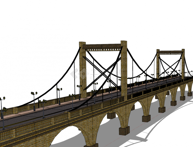 欧式古典大型悬索桥梁su模型-图二
