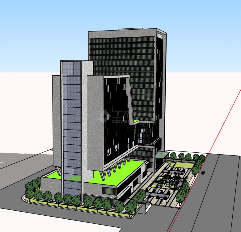 现代小型办公建筑su模型-图二