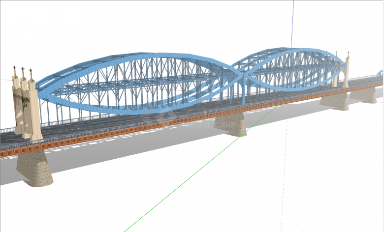 超大规模美式钢架铁拉大桥su模型-图二