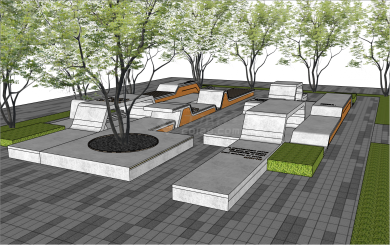 全新现代风格商业街景观座椅树池su模型-图二