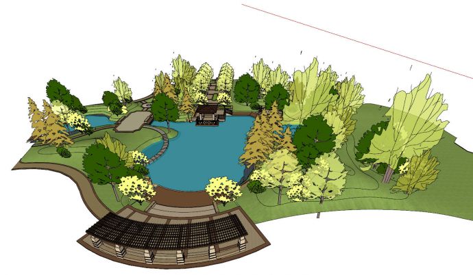 大型带水池庭院花园su模型 _图1