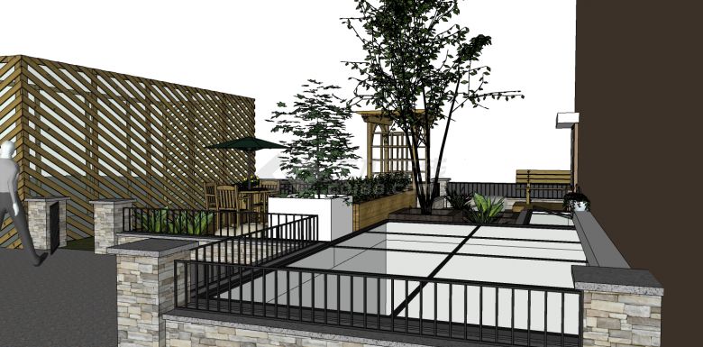 庭院花园座椅木饰现代高级休闲花园su模型-图二